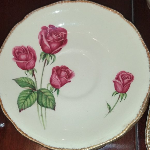 Vintage Anniversary Rose dishes Staffordshire England Royal Swan - Picture 5 of 9